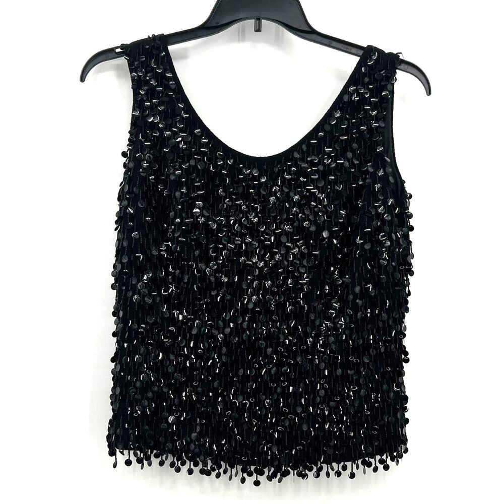 Miss Sun Valley Import VTG 1960s Wool Hong Kong Black Beads Singlet Blouse Large